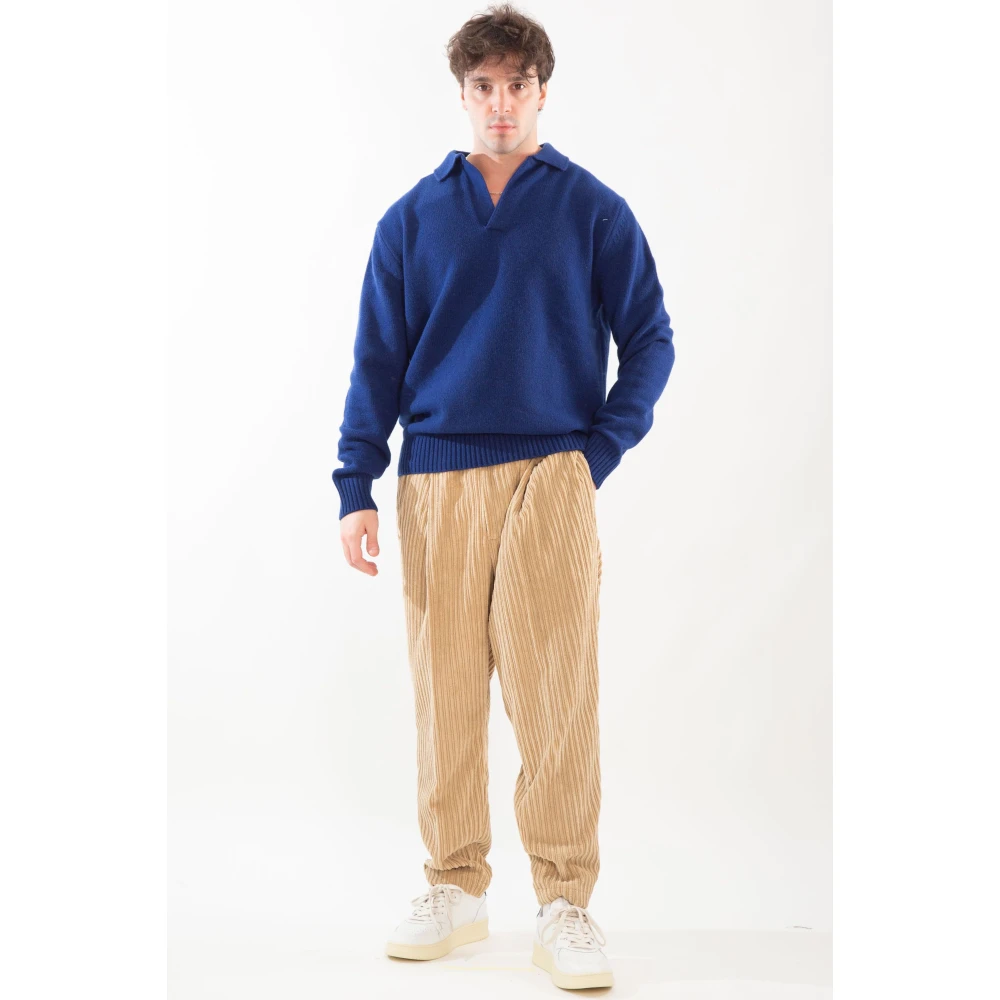 Seven Gauge Polo Lambswool Sweater Blue Heren