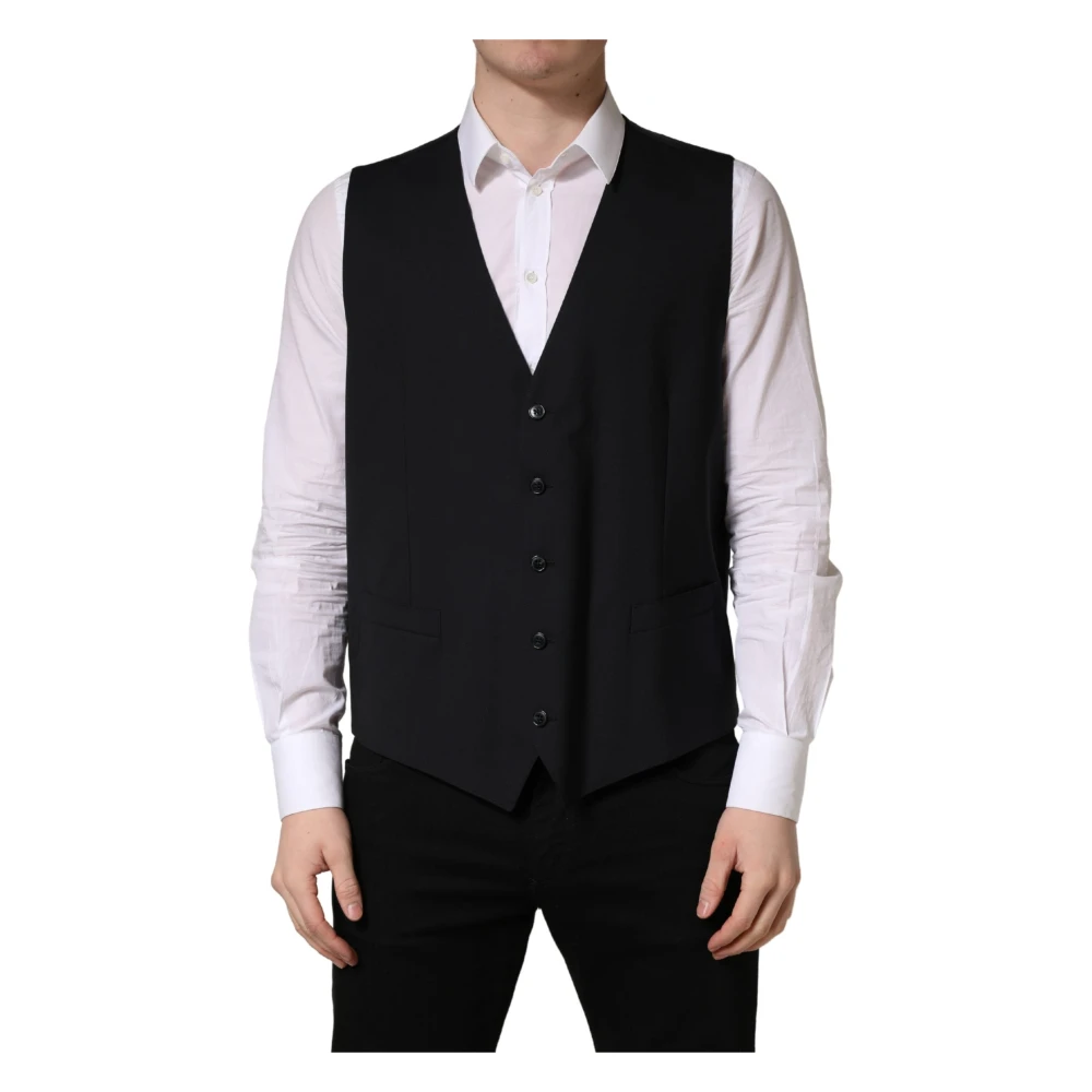Dolce & Gabbana Black Wool Single-Breasted Waistcoat - Male - Waistcoats - 3XL - Jackets