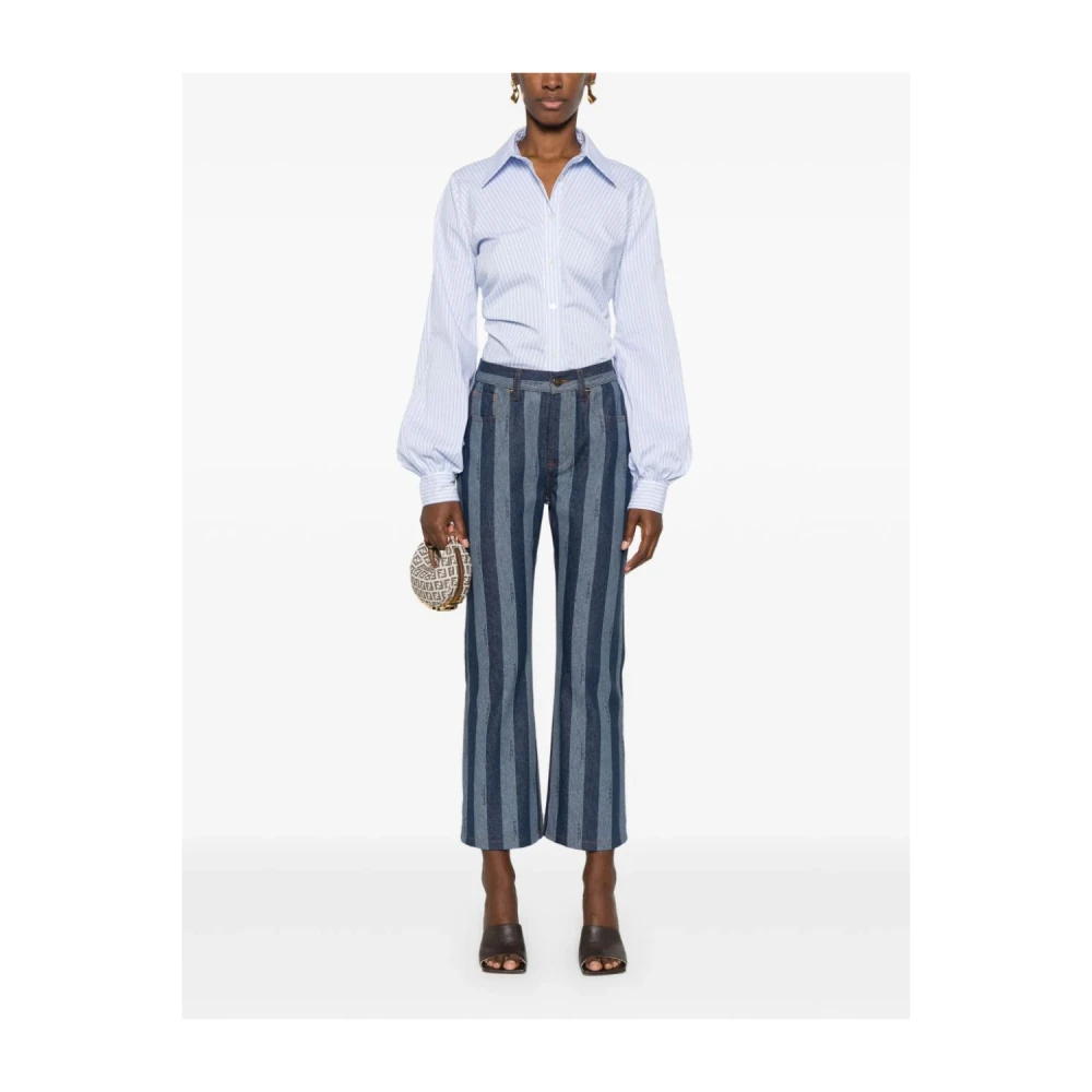 Fendi Blauwe Gestreepte Denim Jeans Blue Dames