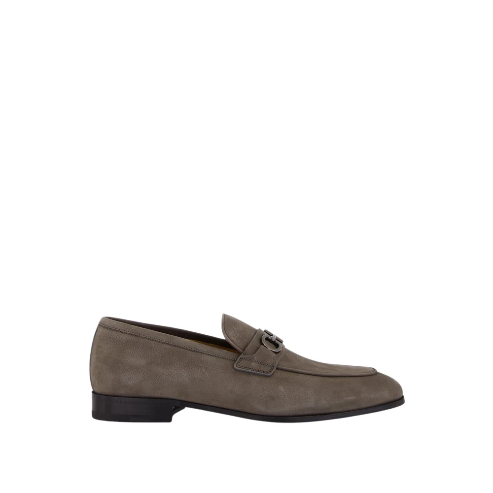 Ferragamo Gray Loafers, Male, 7 Uk, Moccasin With Gancini Ornament