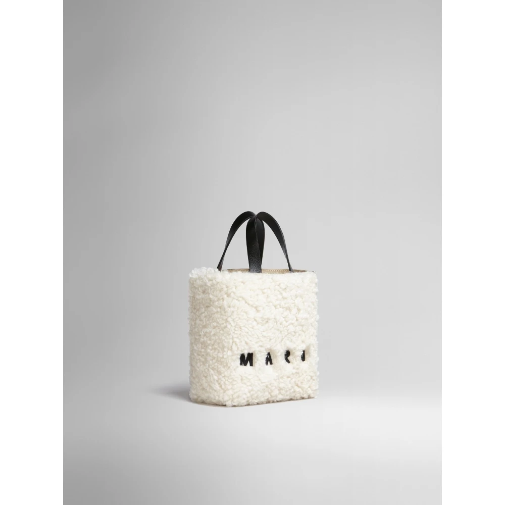 Marni Zachte lamsvacht handtas met logo White Dames