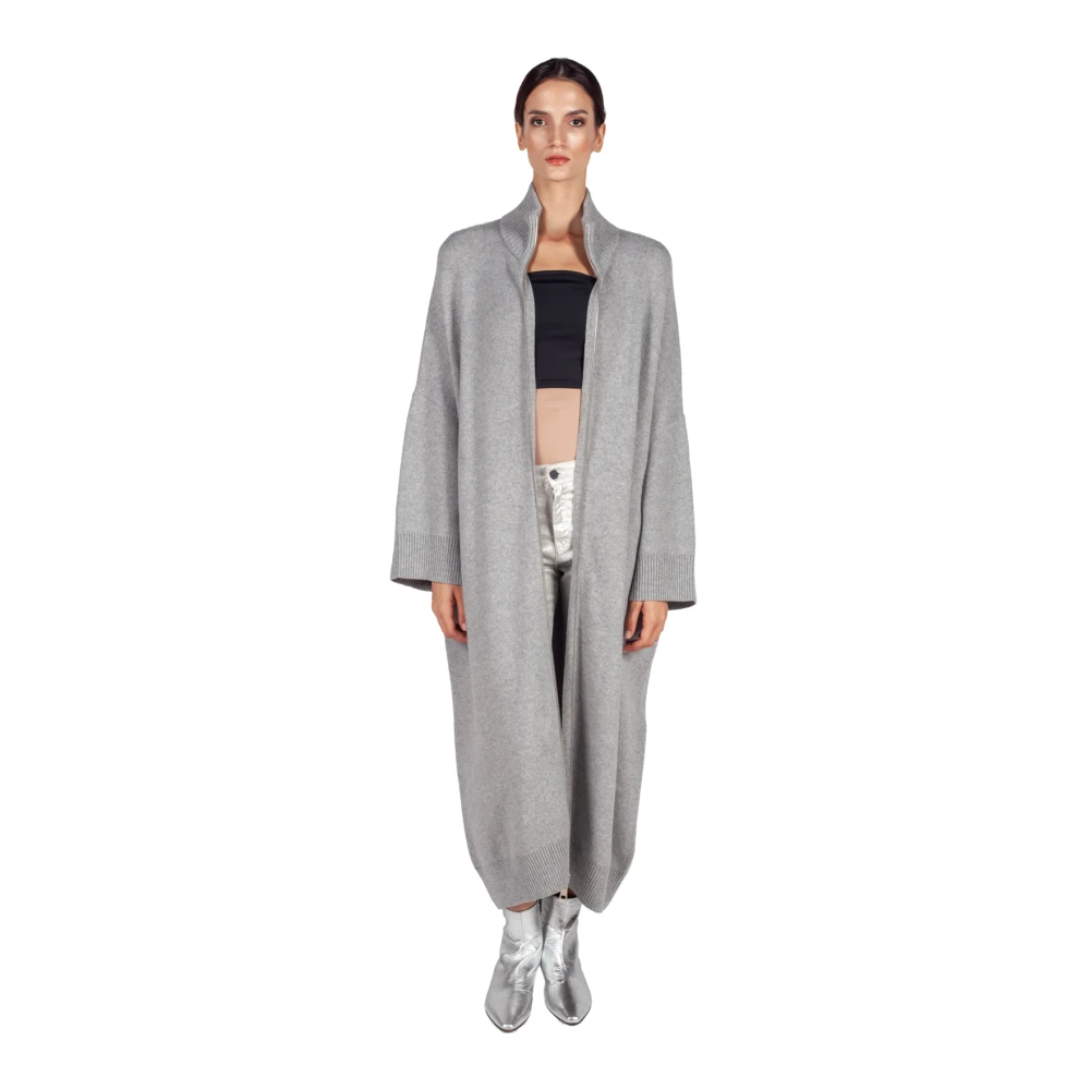 Liviana Conti Grijze Cashmere Blend Coatigan met Rits Gray Dames