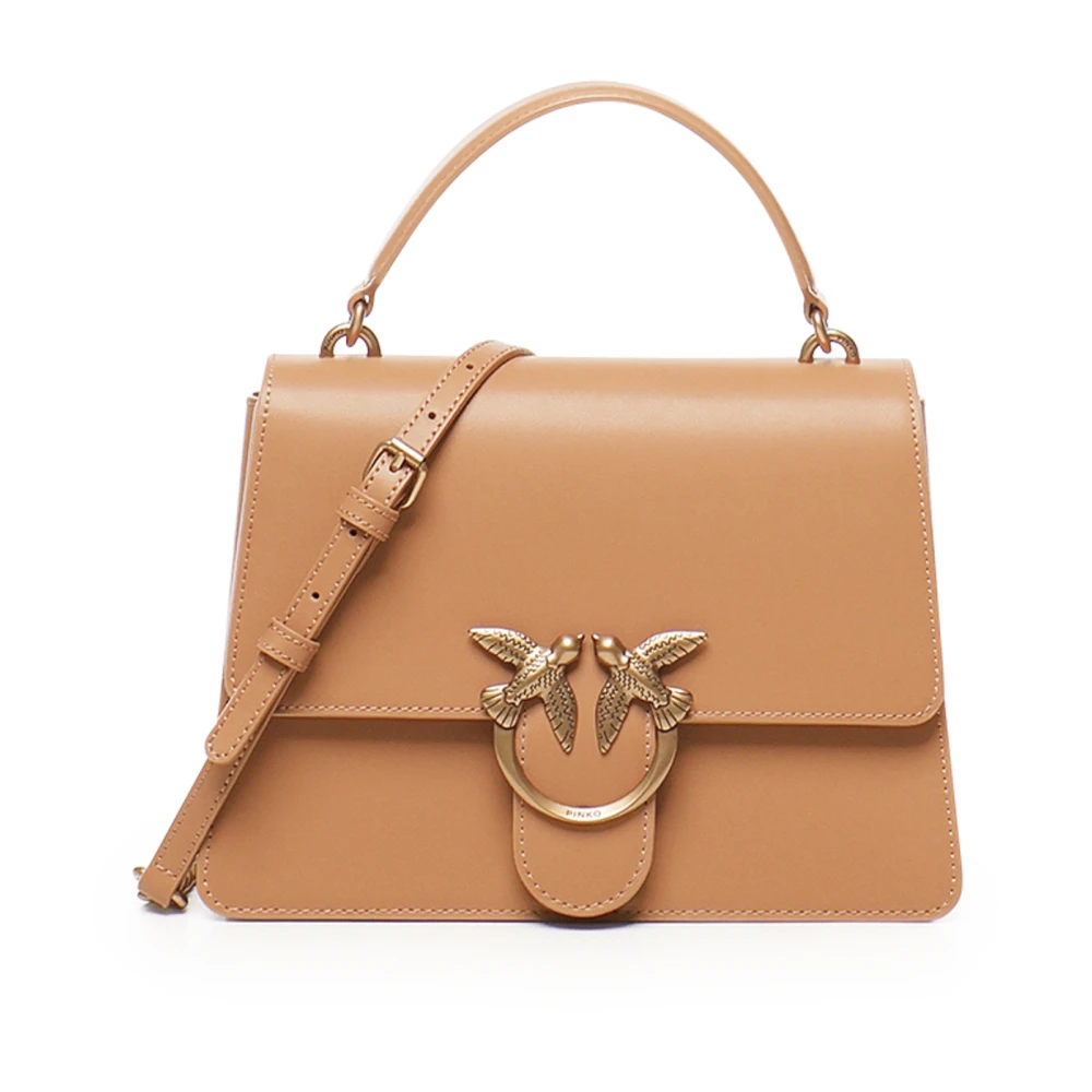 PINKO Love Bag Top Handle Kamel Läder Brown, Dam