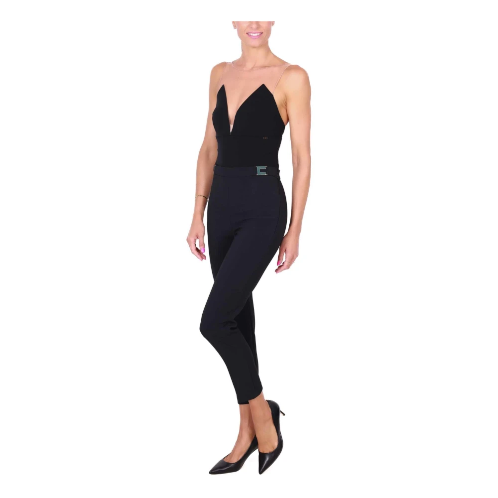 Elisabetta Franchi Zwarte sigarettenbroek met logoplaques Black Dames