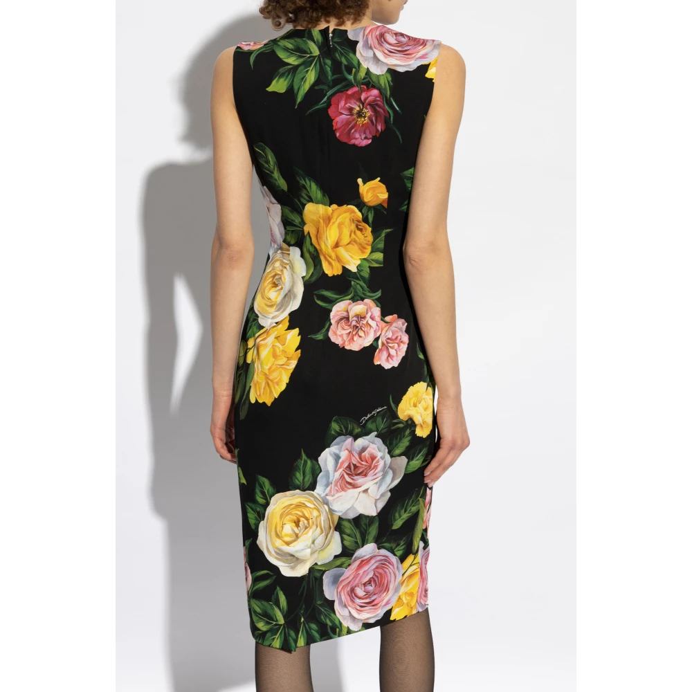 Dolce & Gabbana Zijden jurk met bloemenpatroon Black Dames