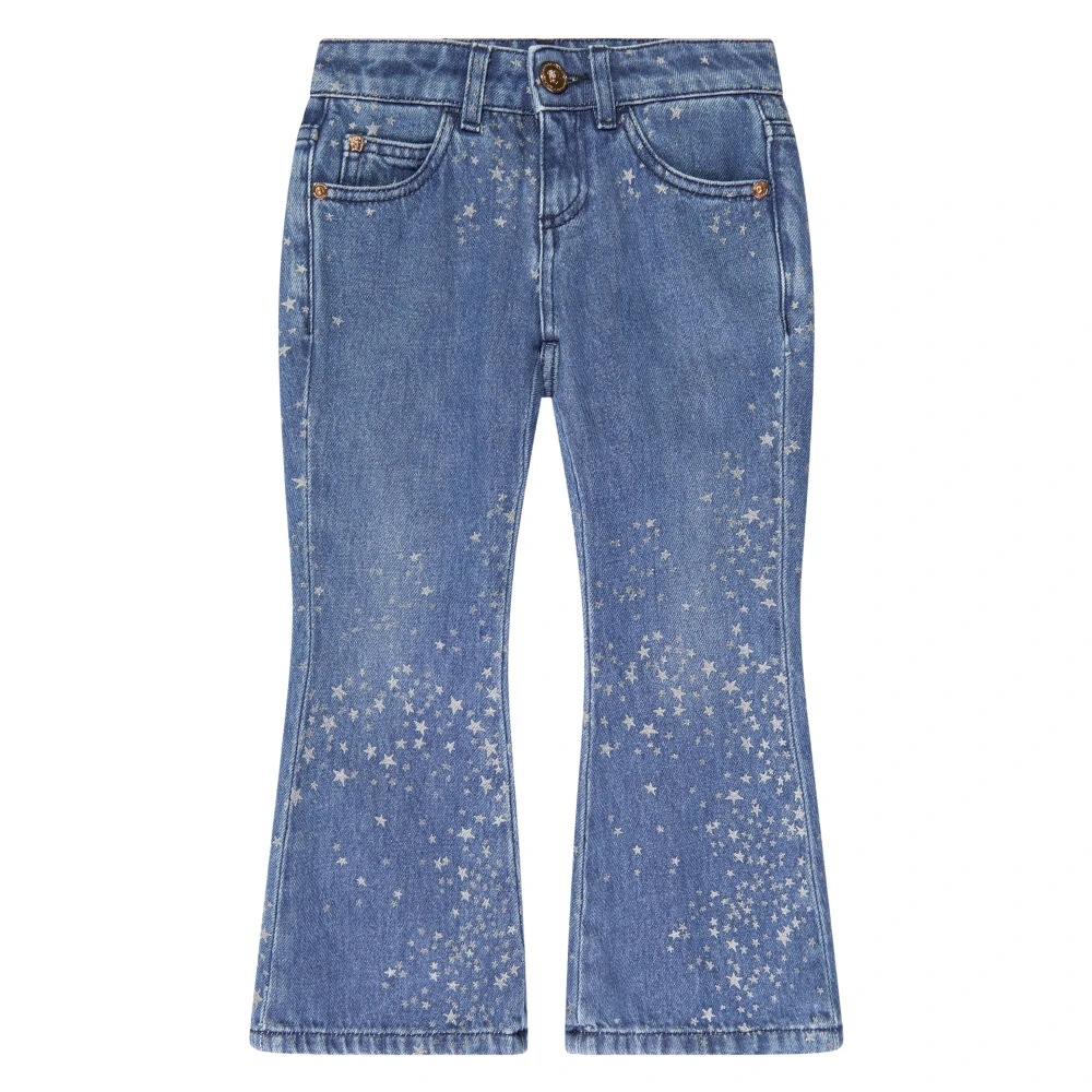 Versace Girls Blue Jeans, 6 Y, Flared Glitter Jeans