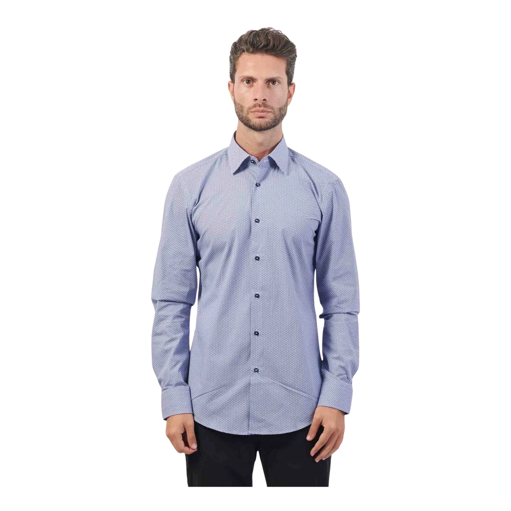 Hugo Boss Blauw Katoenen Popeline Klassieke Kraag Overhemd Blue Heren