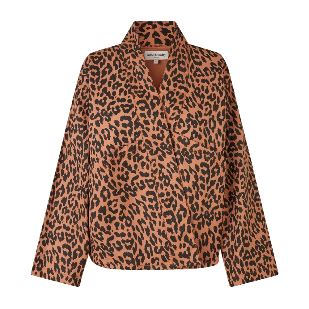 Lollys Laundry Leopard Print Kimono Denim Jack Brown Dames
