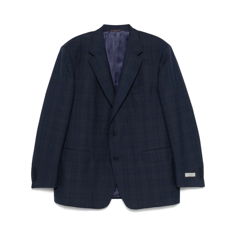 Canali Navy Blauwe Geknoopte Jas met Zakken Blue Heren