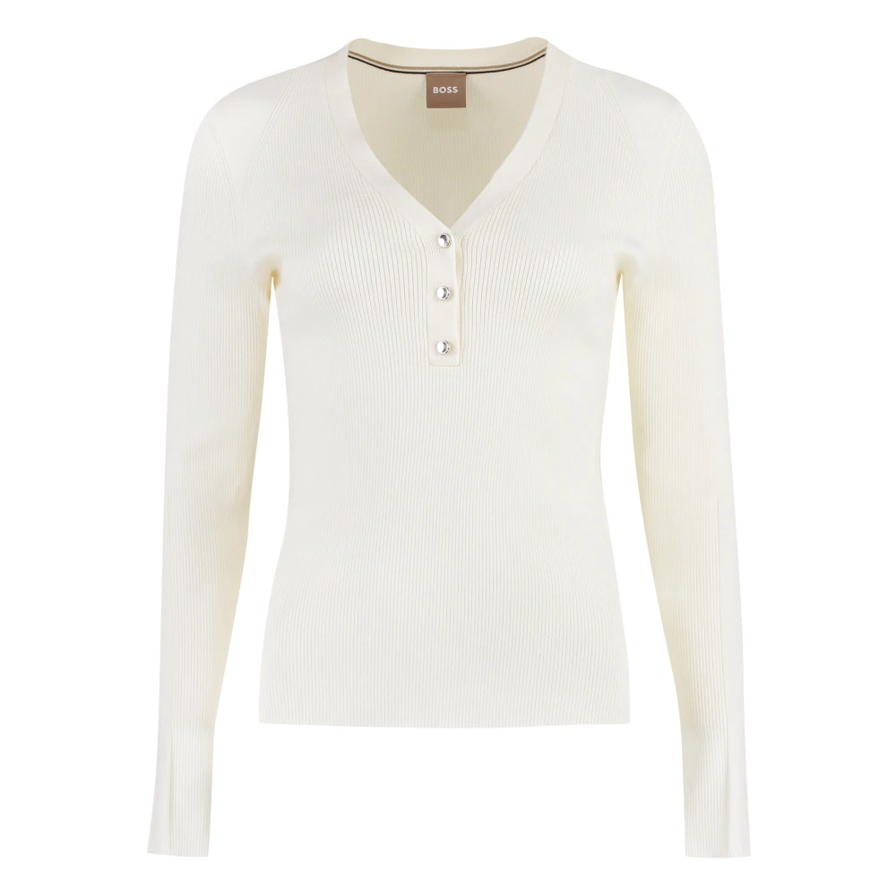 Hugo Boss Slim Fit Ribtrui White Dames