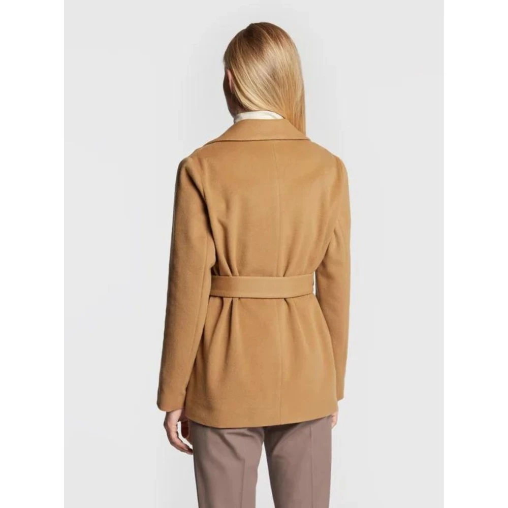 Calvin Klein Wollen Jas met Riem in Reguliere Pasvorm Brown Dames