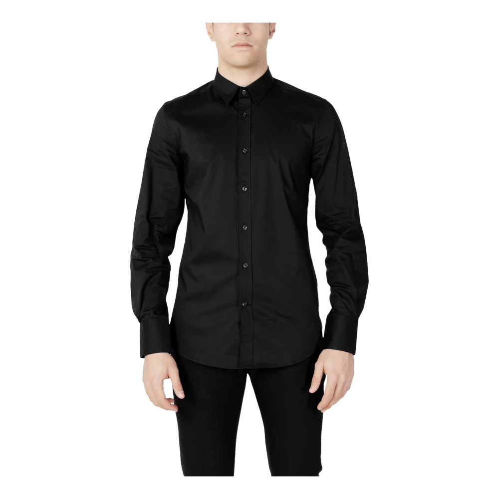 Antony Morato Herren Schwarz Es Slim Fit Langarmhemd