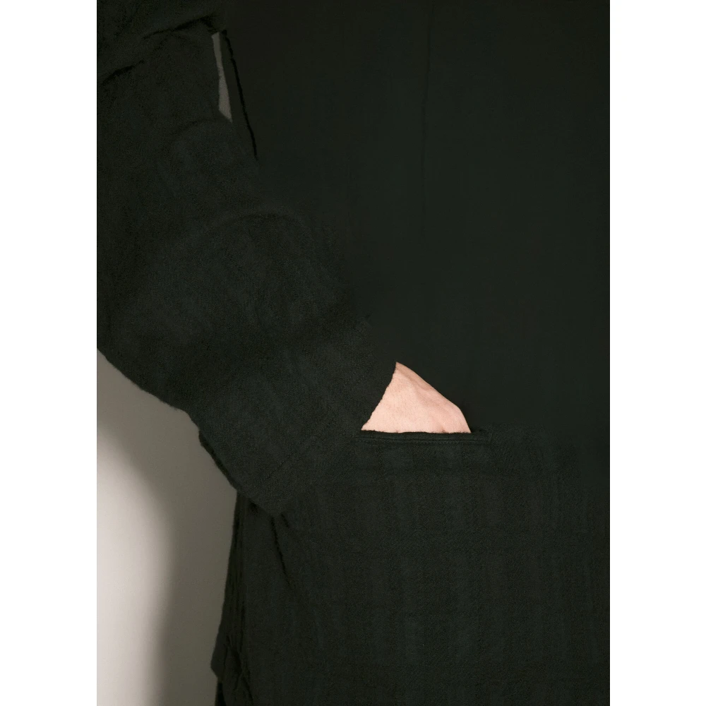 Yohji Yamamoto Gestructureerde Jas met Zakken Black Heren