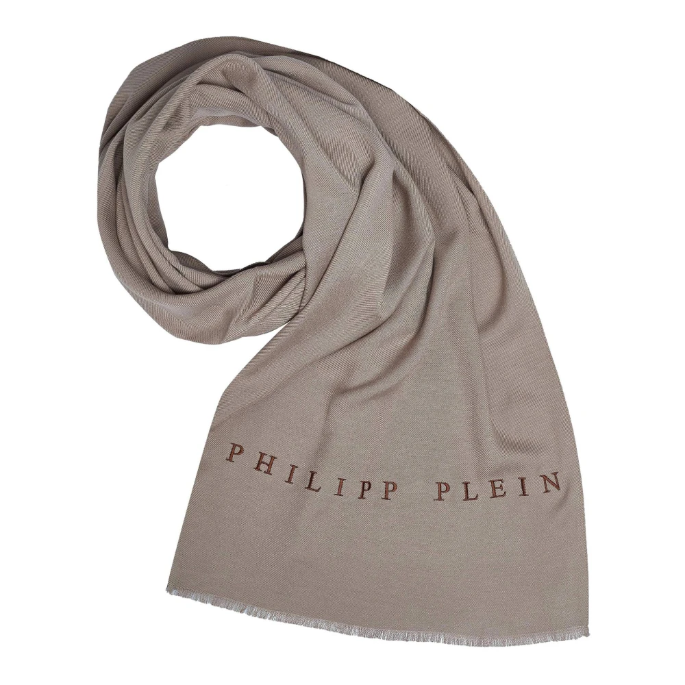 Philipp Plein Sjaal Halsdoek Stola met geborduurd Logo Brown Dames