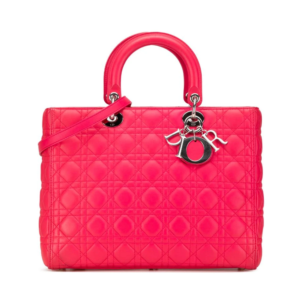 Dior Vintage Women's Pink Pre-Owned Lady Dior Medium Tote Lambskin