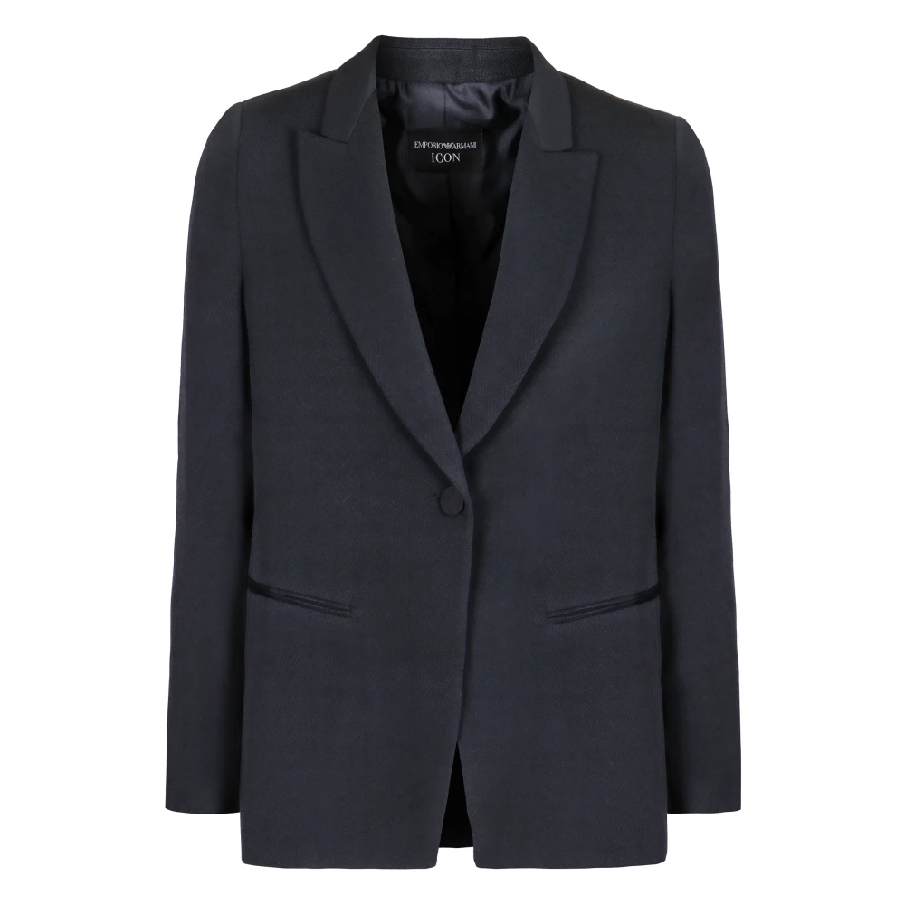 Emporio Armani Herringbone Tweed Jas met Reverskraag Blue Dames