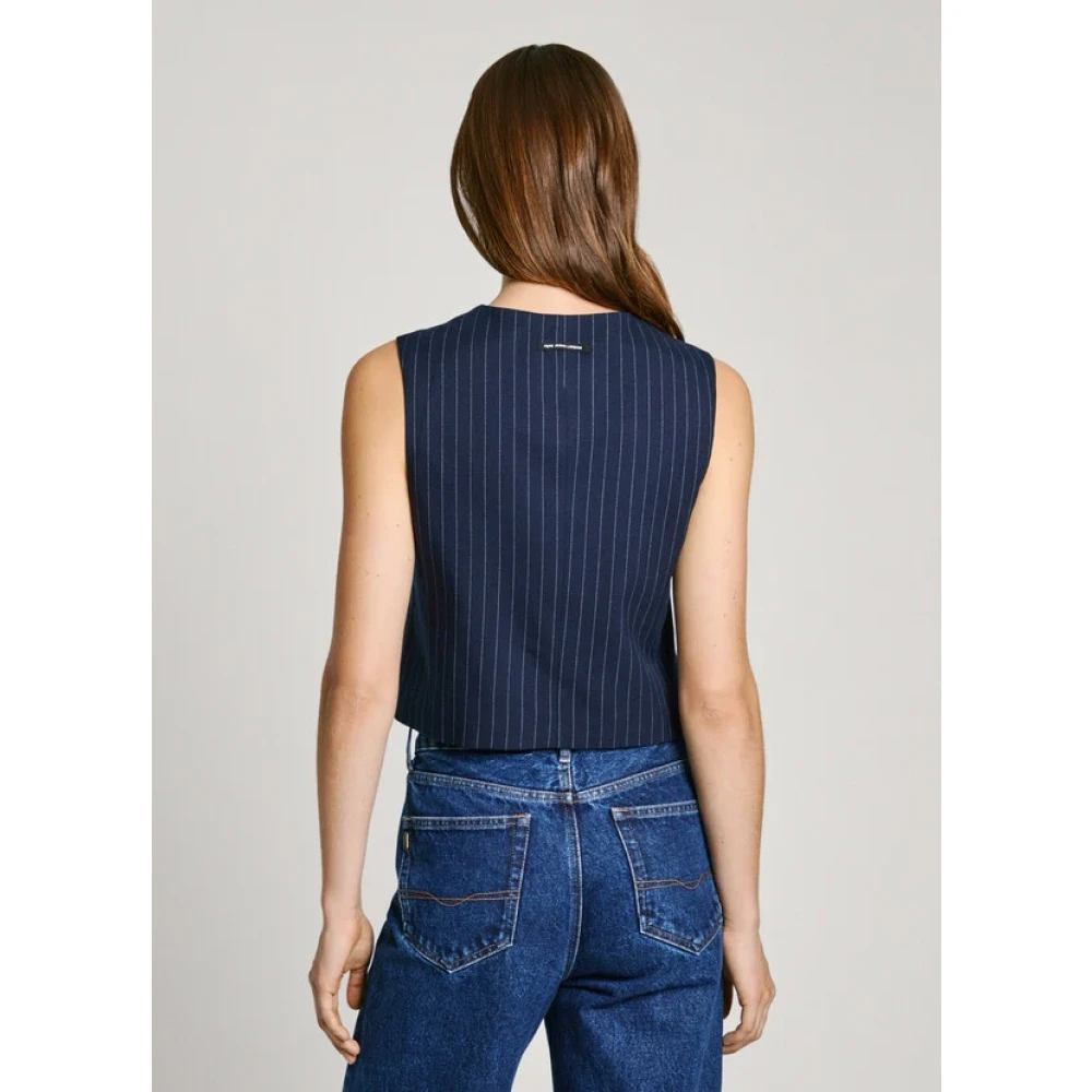 Pepe Jeans Diana Vest met V-hals en Gestreepte Print Blue Dames