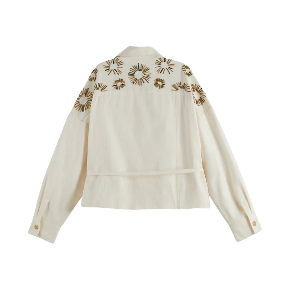Scotch & Soda Versierde Katoenen Truckerjas White Dames