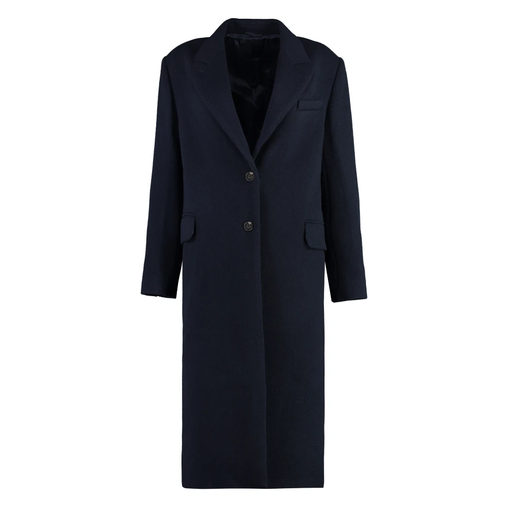 Calvin Klein Klassieke Wol Lange Jas Reverskraag Blue Dames
