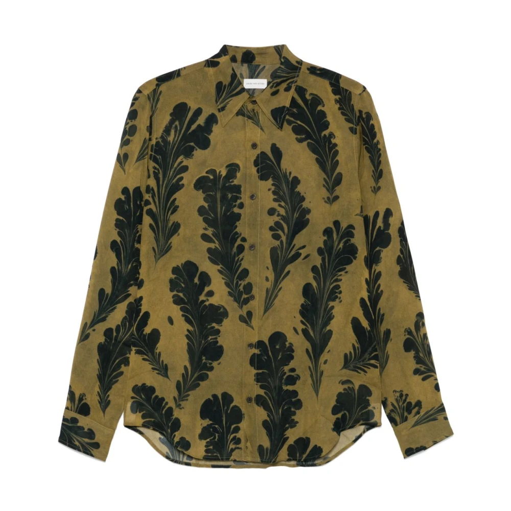 Dries Van Noten Okergeel Klassieke Kraag Overhemd Green Heren