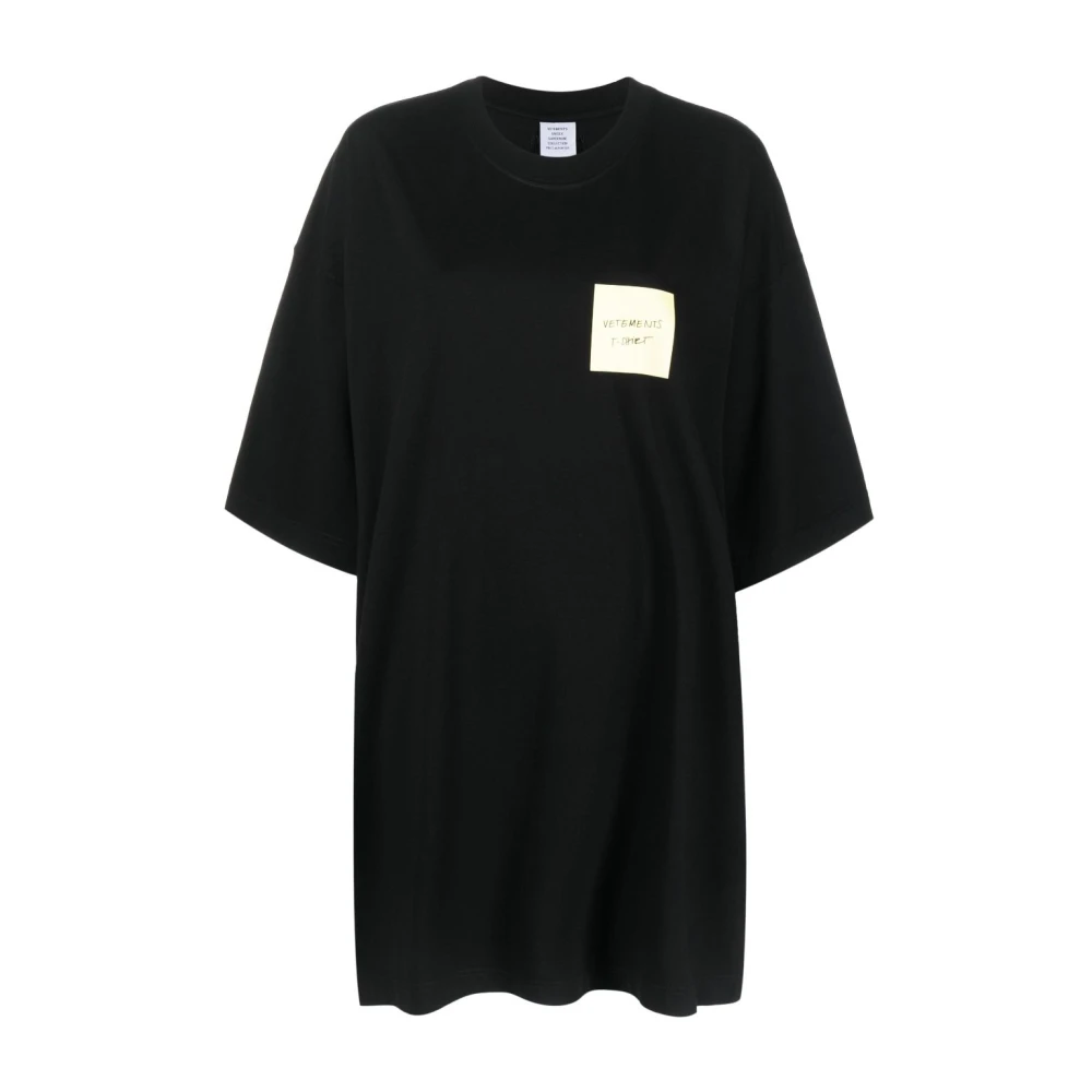 Vetements Zwart Logo-Print Katoenen T-Shirt Black Dames