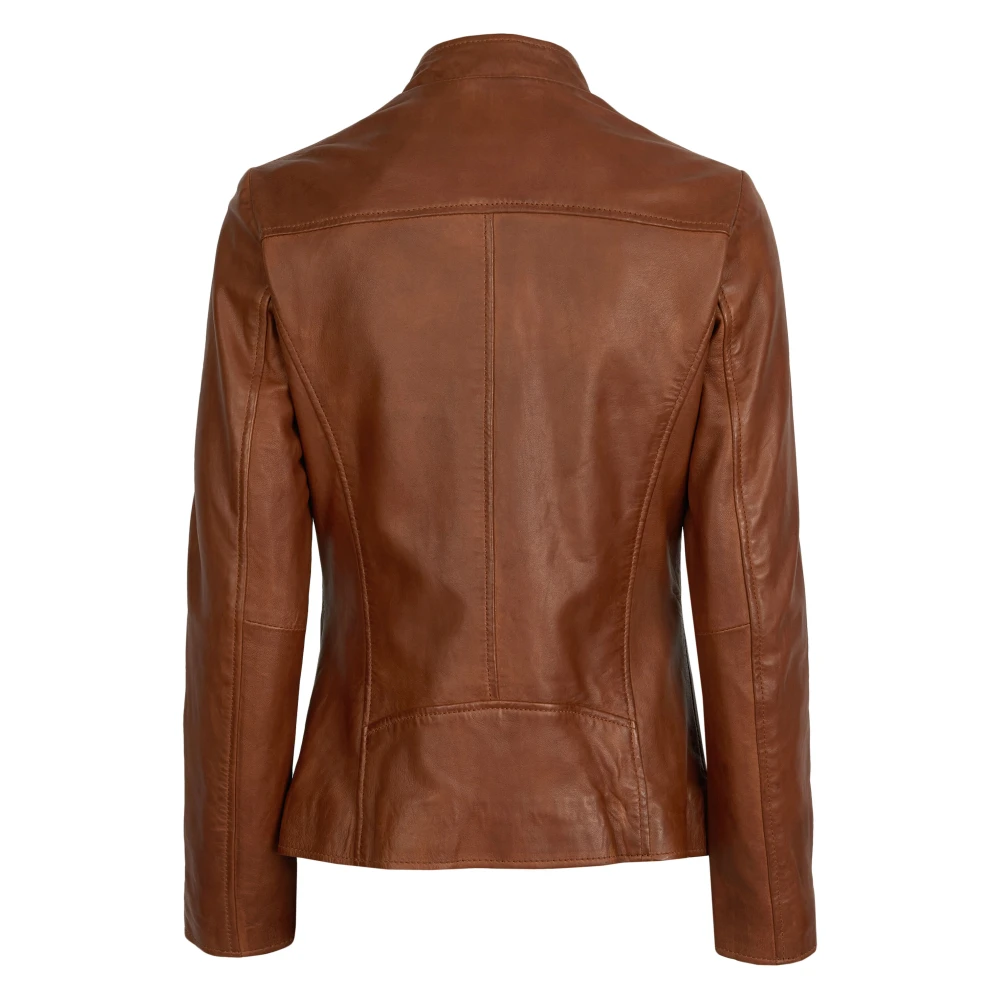 Bugatti Klassieke leren jas met opstaande kraag Brown Dames