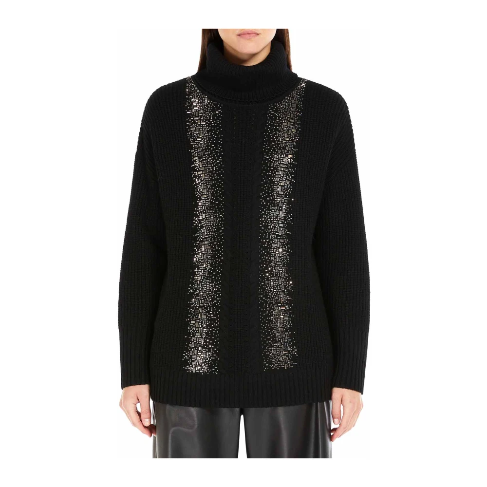 Max Mara Zwarte Wollen Oversized Trui met Spiegelborduursel Black Dames
