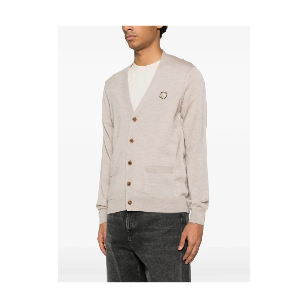 Maison Kitsuné Beige V-Neck Button-Up Sweater Beige Heren