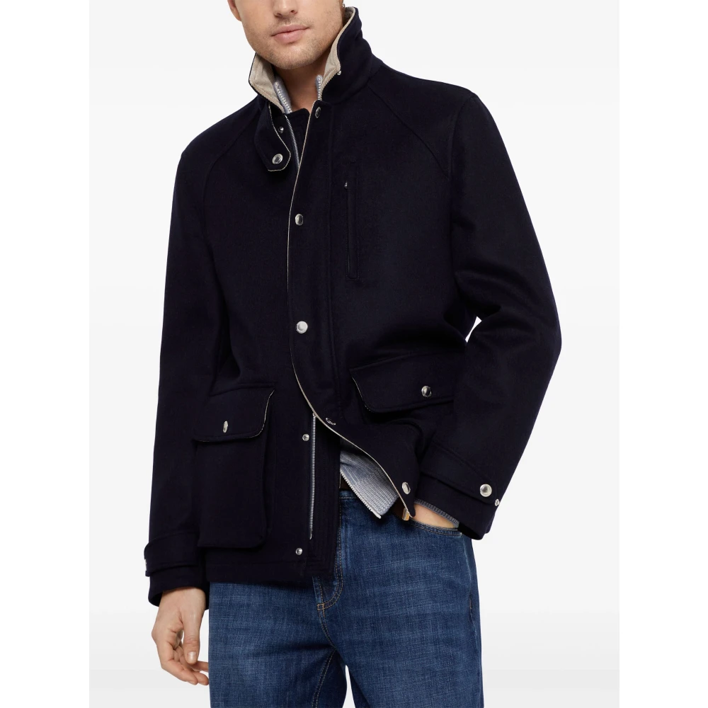 BRUNELLO CUCINELLI Wollen jas met rits en zakken Blue Heren