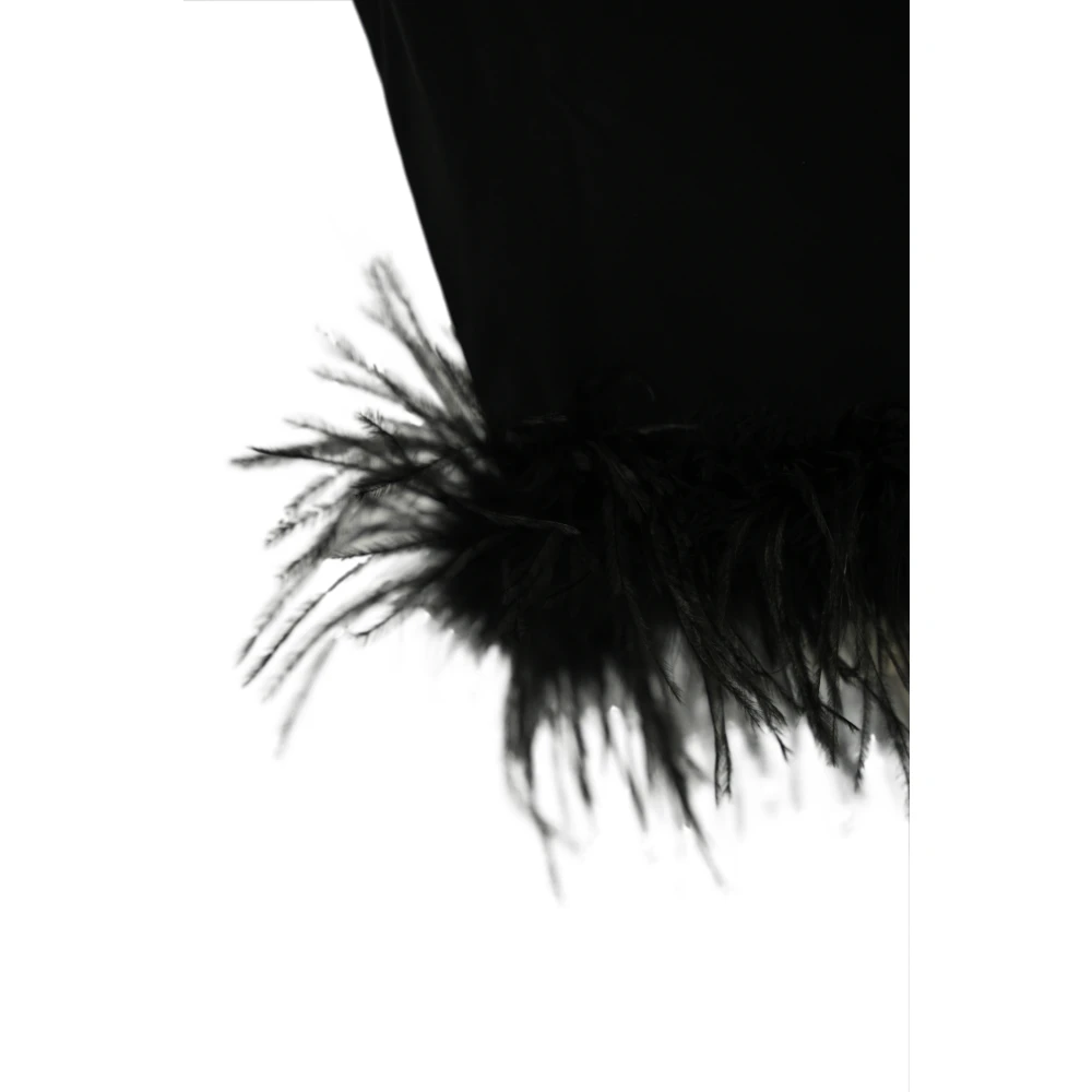 Twinset Zwarte satijnen broek met veren zoom Black Dames