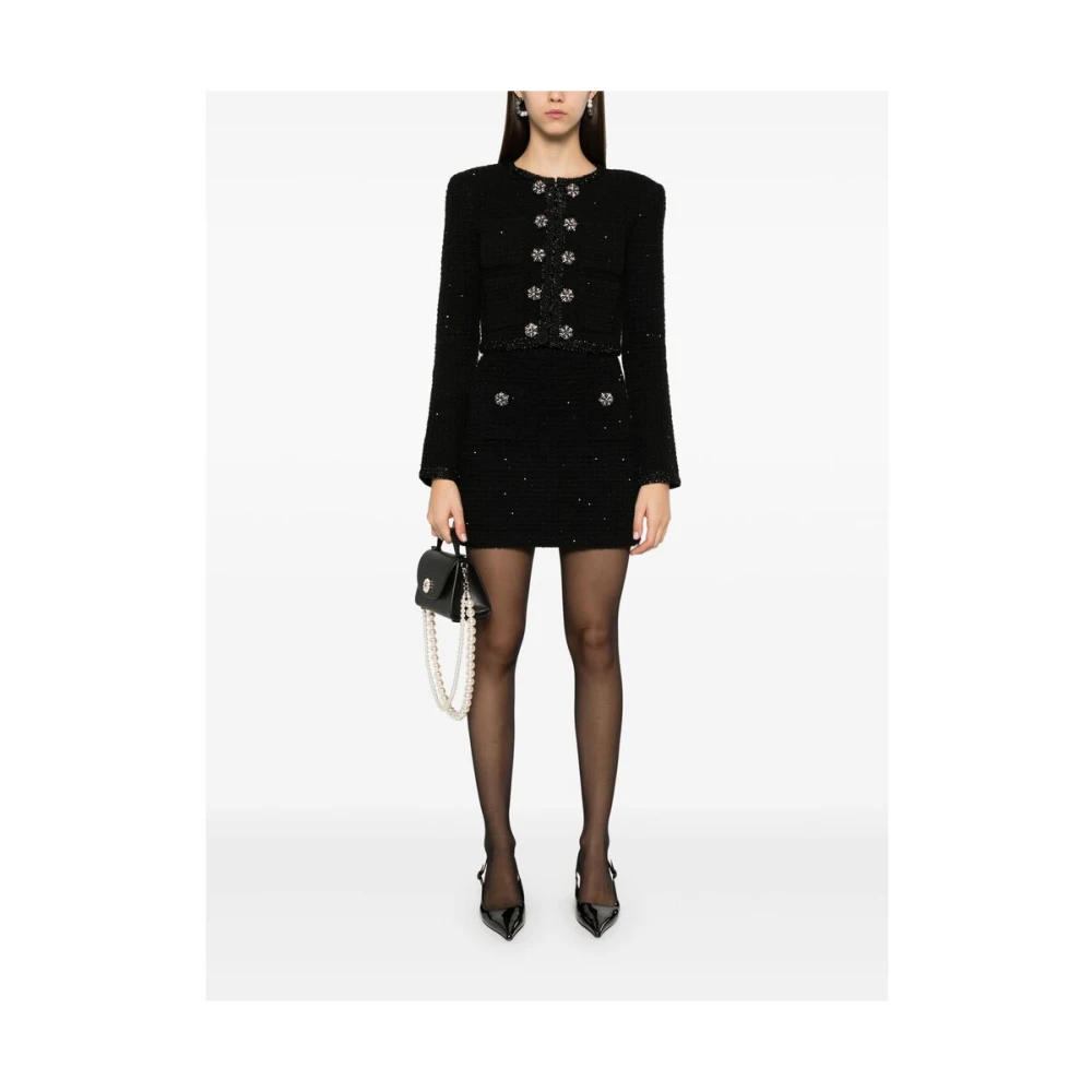 Self Portrait Zwarte Pailletten Versierde Gebreide Rok Black Dames