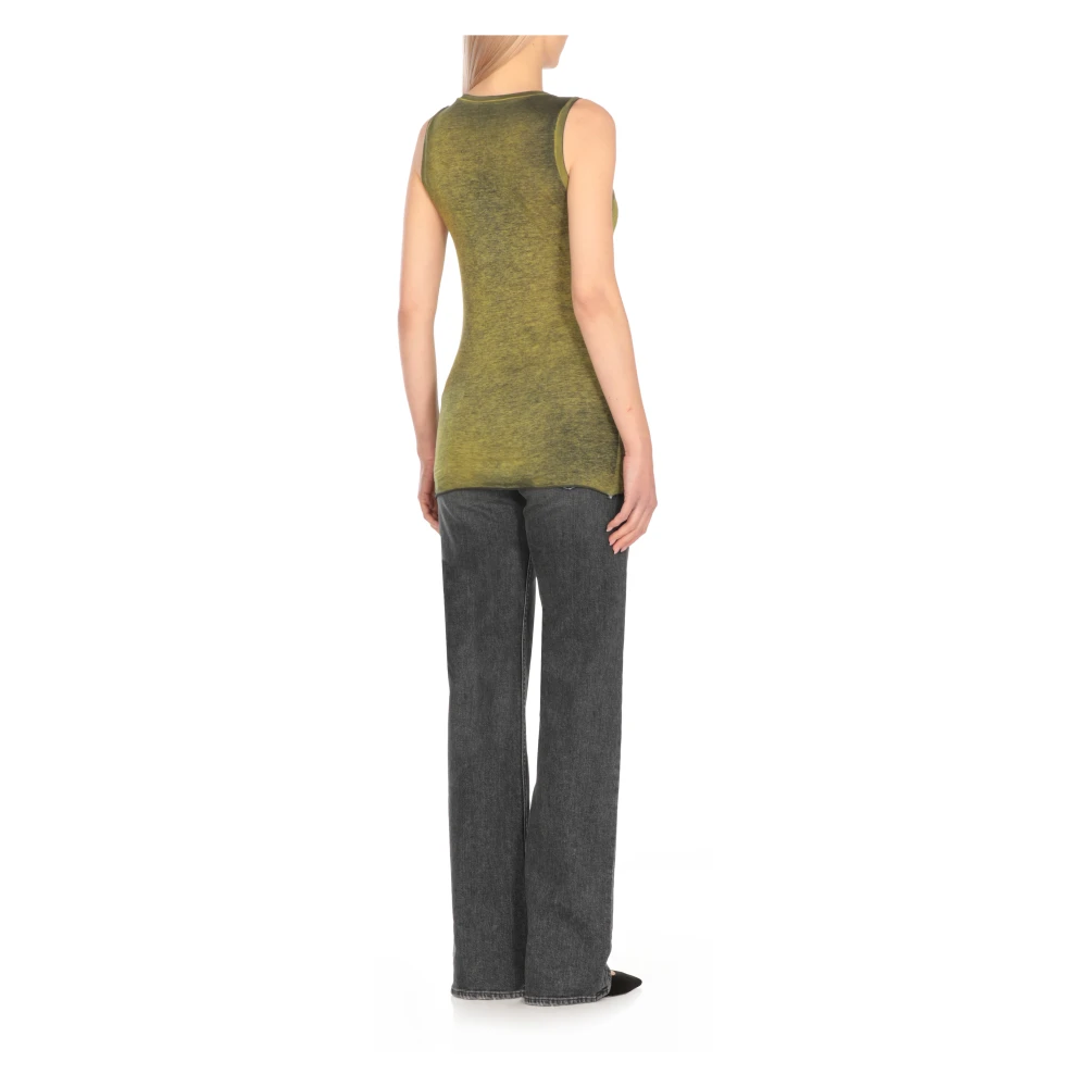 Avant Toi Groene Mouwloze Katoenen Top Met Ronde Hals Green Dames