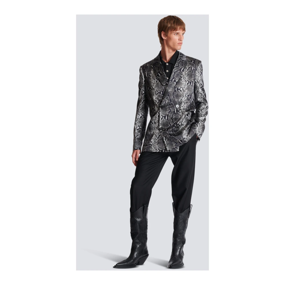 Balmain Bedrukte zijden blazer Gray Heren