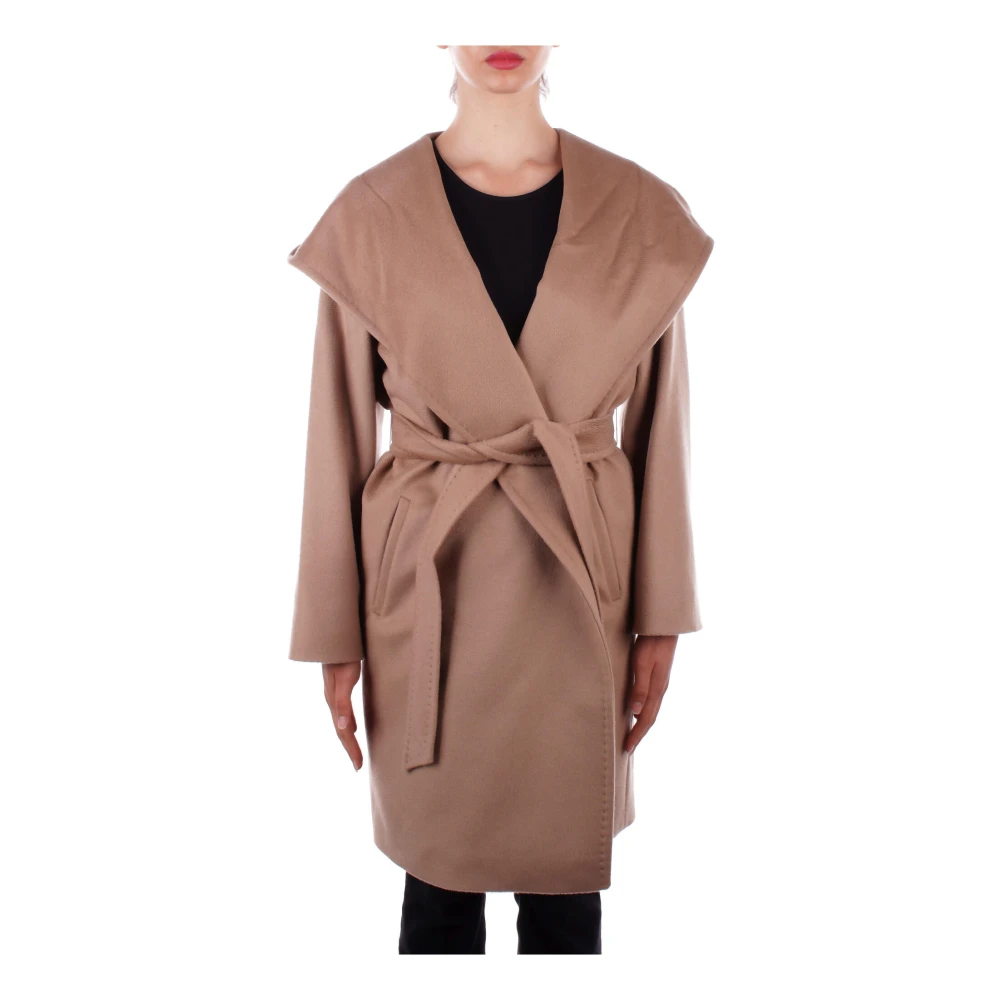 Max Mara Beige Wollen Jas met Brede Capuchon Beige Dames