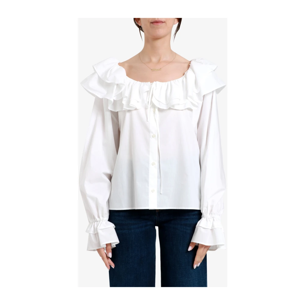 Msgm Witte Katoenen Ruffle Shirt White Dames