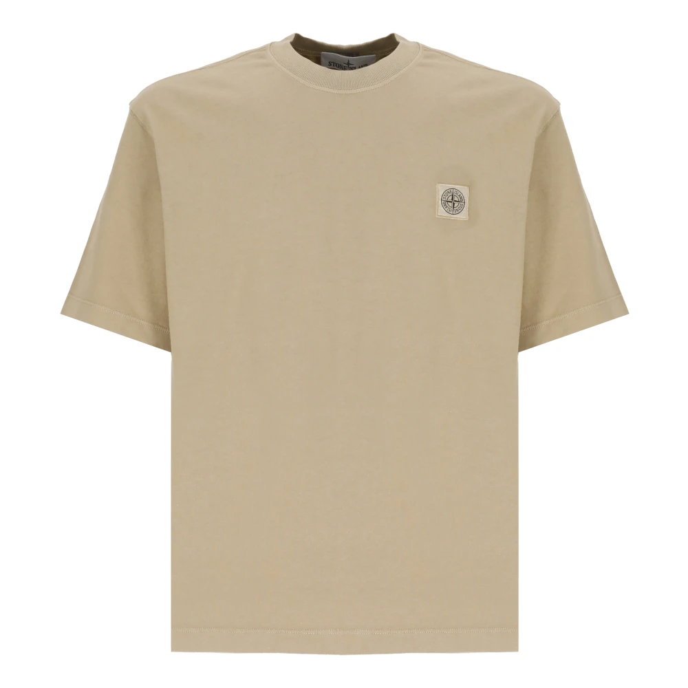 Stone Island Beige Katoenen T-shirt met Logopatch Beige Heren