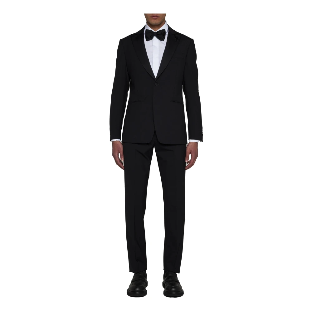 Lardini Zwart op maat gemaakt jasje en broek set Black Heren