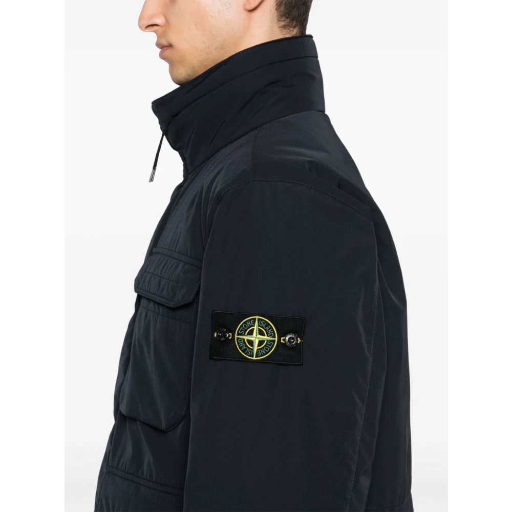 Stone Island Navy Blauw Gewatteerd Jack Hoge Kraag Blue Heren