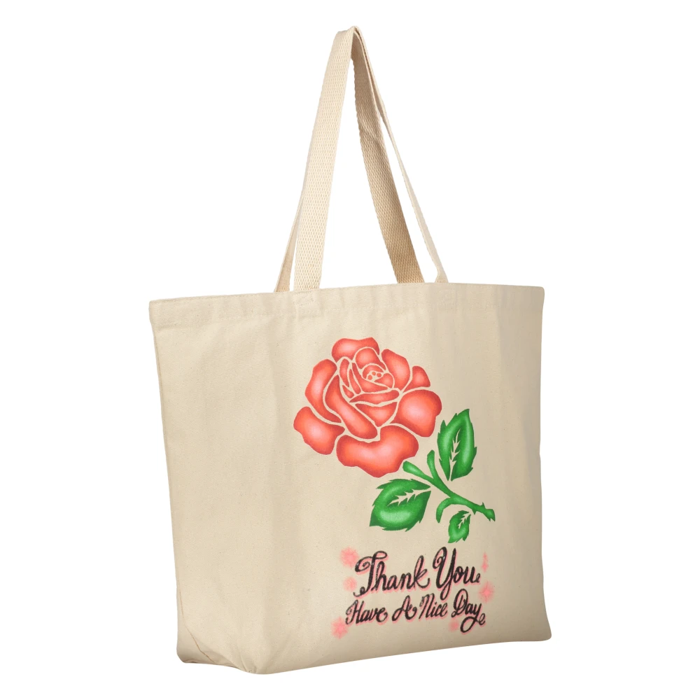 Market Canvas Tote Tas met Voorprint Beige Heren