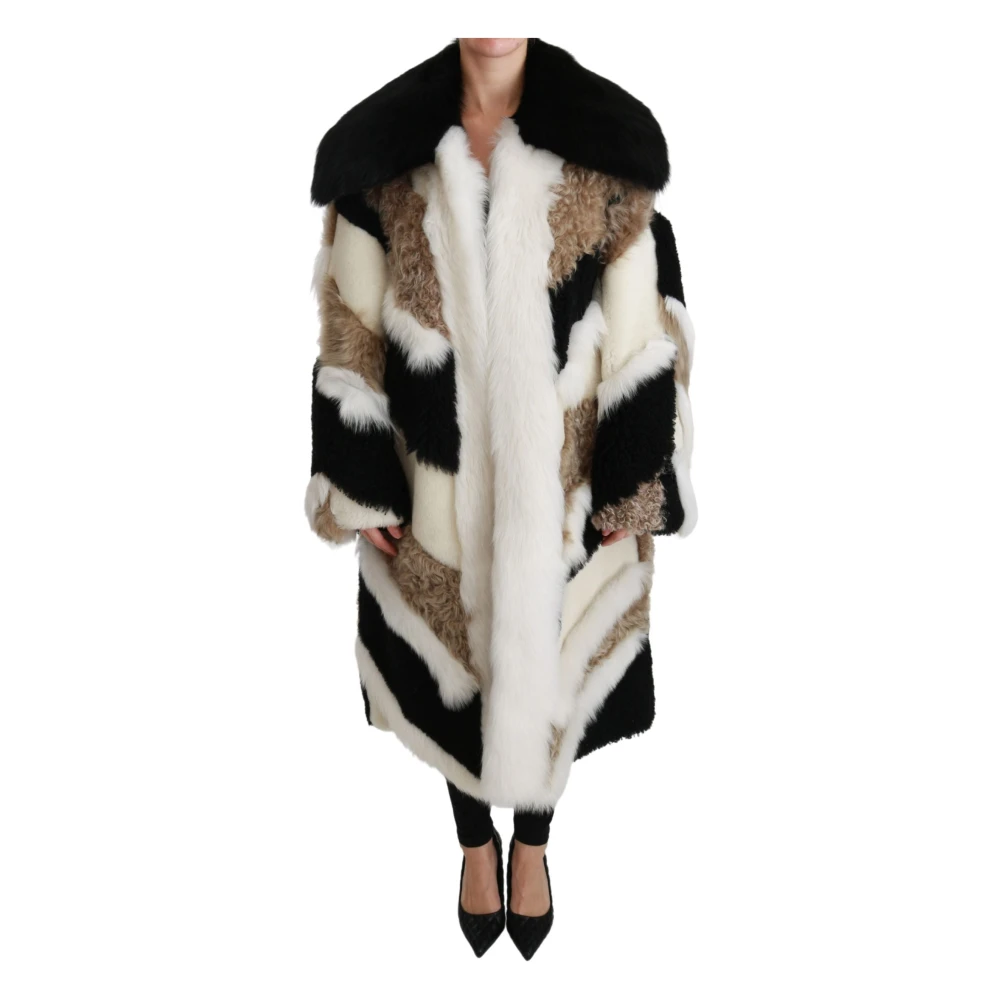 Dolce & Gabbana Lyxig Multifärgad Shearling Cape Coat Multicolor, Dam