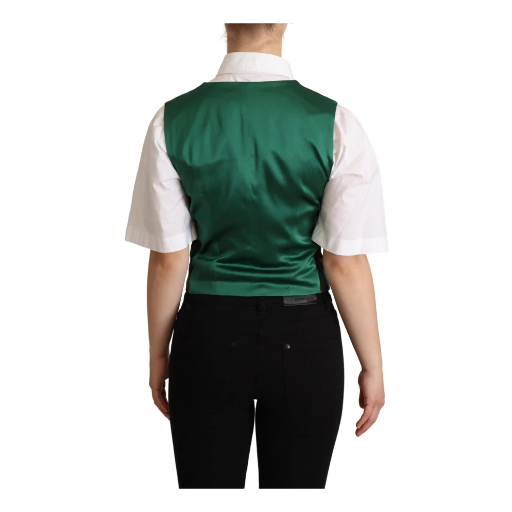 Dolce & Gabbana Tropische Bladprint Zijden Vest Goud Multicolor Dames
