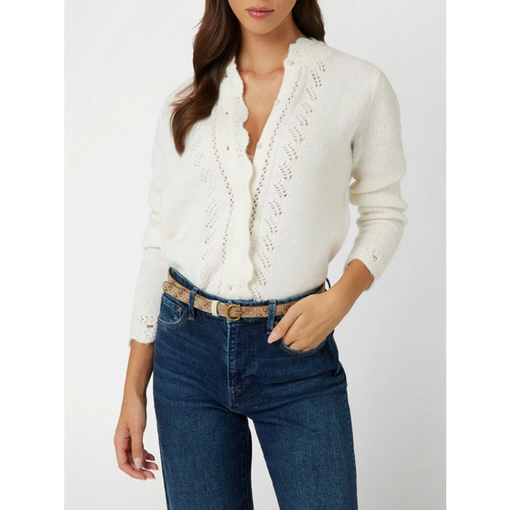 Guess Gebreide Cardigan met Koreaanse Kraag White Dames