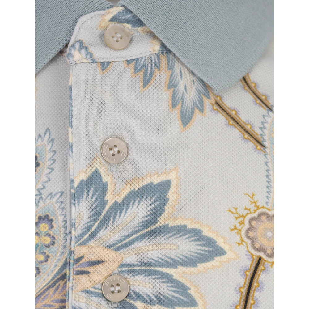 ETRO Blauwe Bloemen Polo Shirt Blue Heren