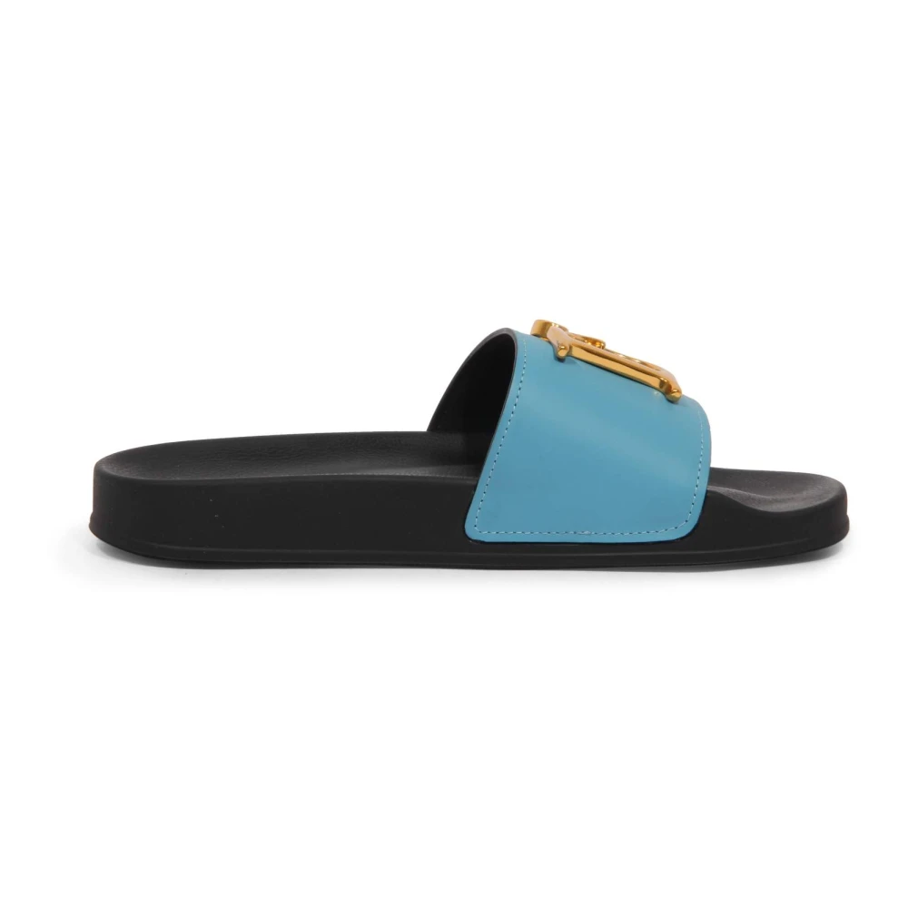 Dsquared2 Women's Blue Sliders,, Italian Leather Slides Black Gold Size 5 Uk