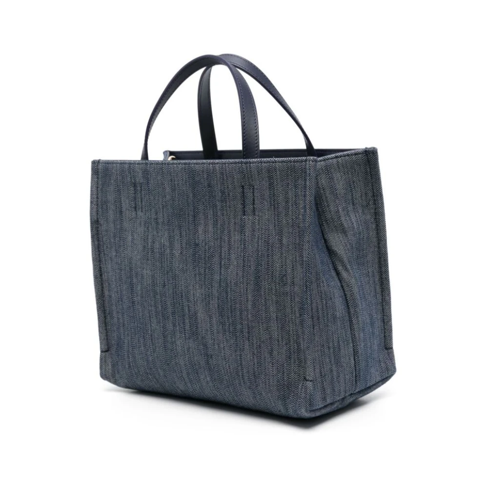 Salvatore Ferragamo Blauw Beige Denim Tote Tas Blue Dames