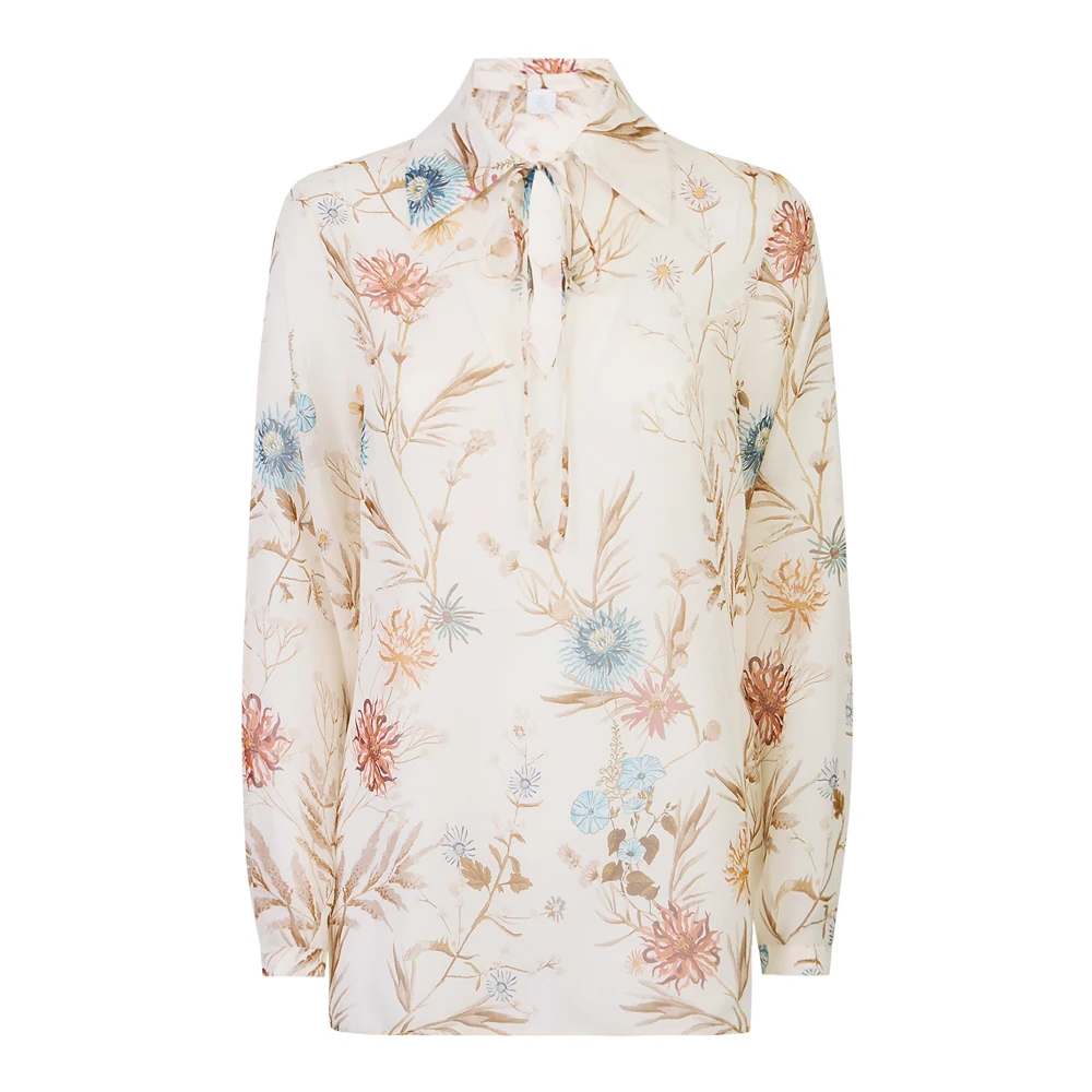 Eleventy Beige Camicia Con Laccio Stampata