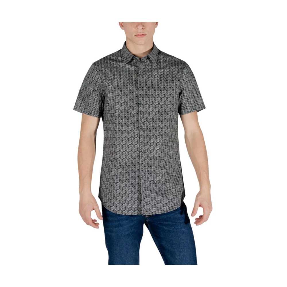 Armani Exchange Homme Noir Chemises, Taille: Xl Chemise Imprimée À Manches Courtes