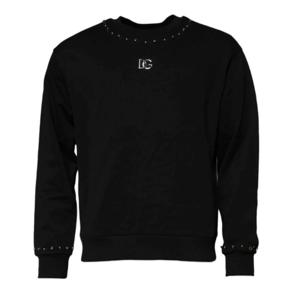 Dolce & Gabbana Men's Black Sweatshirts, Xl, Logo Stud Pullover Jumper