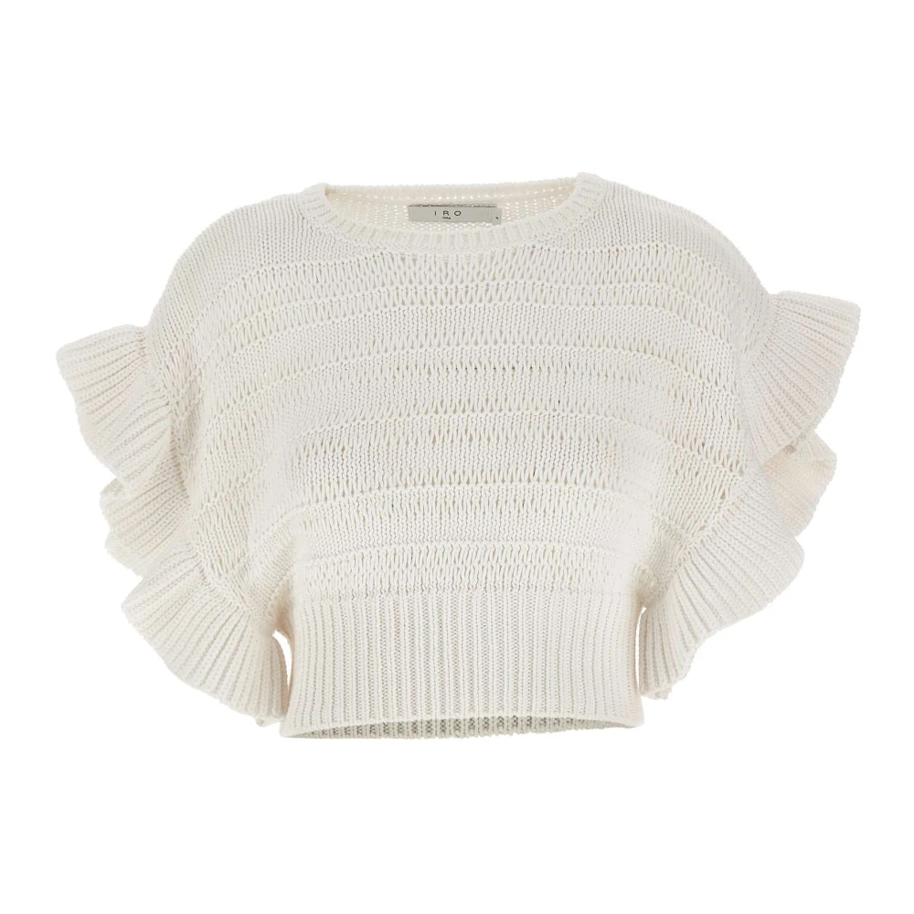 IRO Ruffled Cropped Knit Sweater White Dames