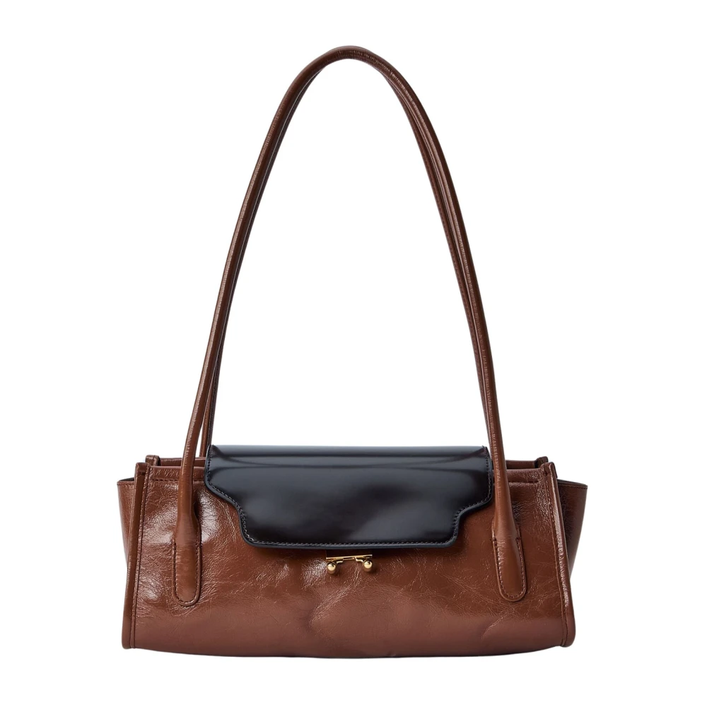 Marni Donna Arancione Borsa Trunkette In Pelle Marrone E Marrone Scuro - Immagine 4